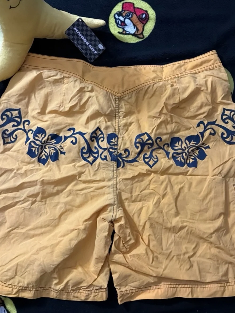 Old Navy Yellow Swim Board Shorts with Navy Floral Accent